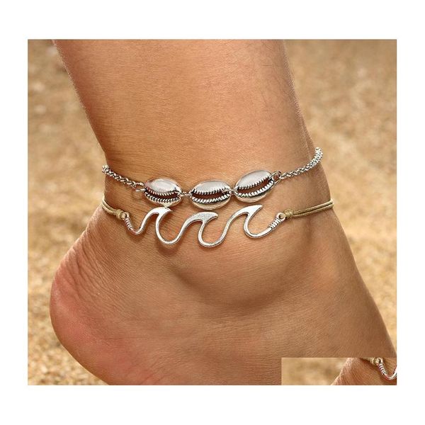 

anklets retro fashion beach surf spray alloy shell anklet footwear two combination set bracelet hawaii drop delivery jewelry dh2le, Red;blue