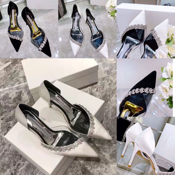 

new high-heeled sandals designer wedding shoes women's rhinerone satin pointe solid color runway shoes fashion outdoor party dress 34-4, Black