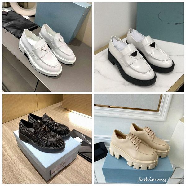 

designer shoe men women casual monolith triangle logo black leather shoes increase platform sneakers cloudbust classic patent matte loafers
