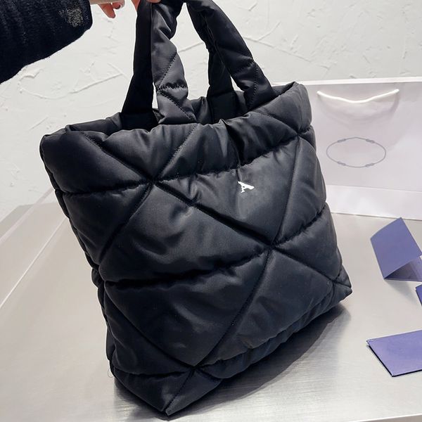 

designer women padded triangle quilted tote shopping bag italy milano luxury brand p black nylon taffeta totes handbag lady large capacity b