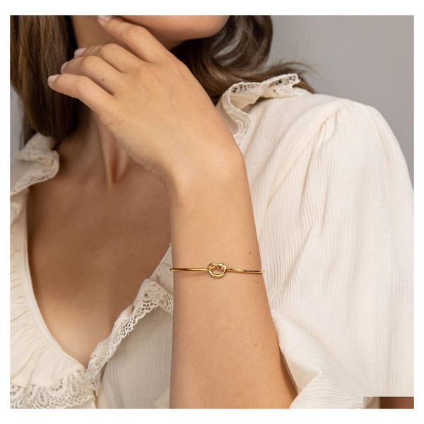 

cuff rose gold color twist knot love cuff bracelet for women simple adjustable size open wire bangle trendy female jewelry drop deli dhuv5, White