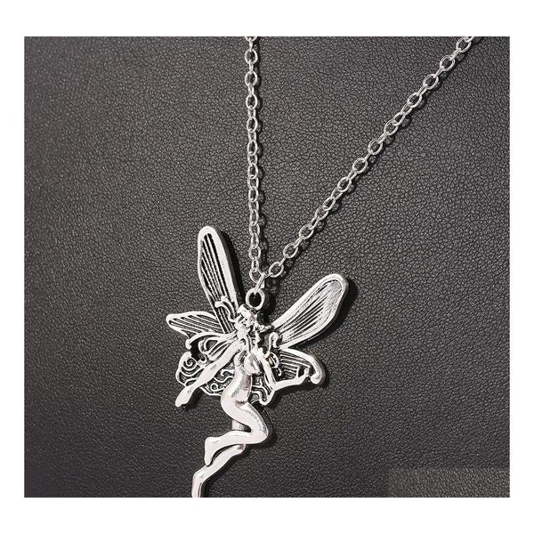 

pendant necklaces ancient punk statement angel fairy wings pendant necklace for women chains choker jewelry goth gothic vintage acce dhso2, Silver