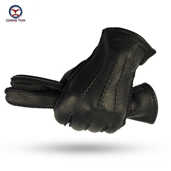 

five fingers gloves ching yun winter handstitched mens deerskin gloves deer skin warm soft black corrugated 70% wool lining 221119, Blue;gray