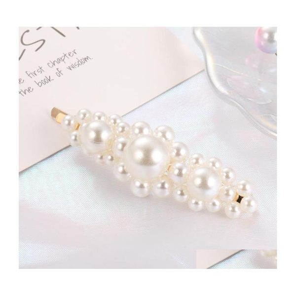 

hairpins handmade pearls hairpin clips for women fashion geometric flower barrettes headwear girls sweet hairpins hair accessorie dr dhcya, Golden;silver