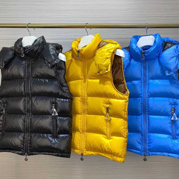 

2022 men's and women's hooded down jacket classic vest fashion casual warm 90 white duck down short downs coat winter jaqueta oute, Black