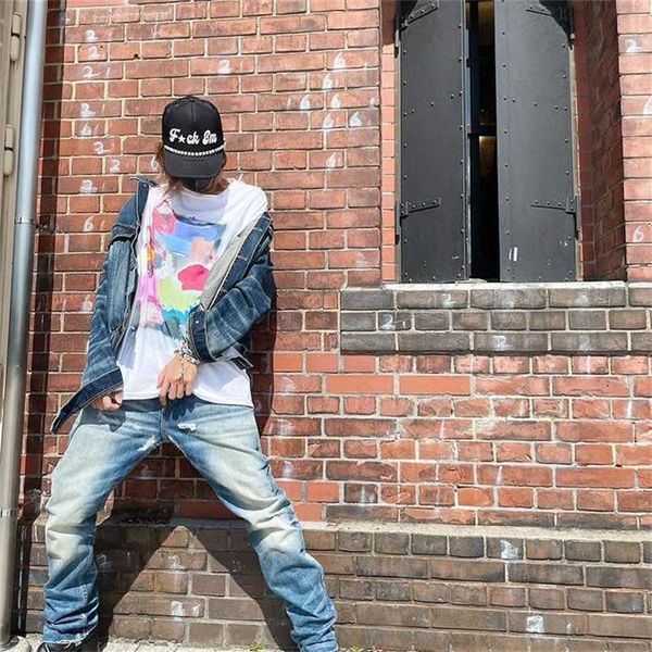 

designer mens t-shirts gallerydept dept graffiti art oil painting color block letter bronzing printing high street fashion brand short sleev, White;black