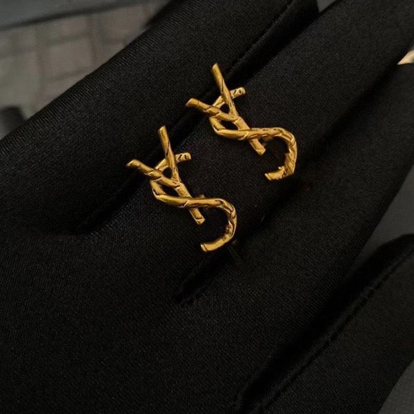 

mixed simple 18k gold plated 925 silver luxury letters stud brand designers famous women crystal rhinestone pearl earring jewelry, Golden