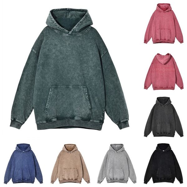 

men womens casual hoodies fashion wash batik make old hooded hoodie mens solid color sweatshirts size s-2xl, Black