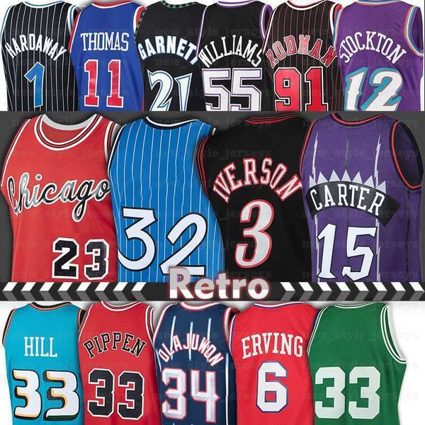 

23 michael basketball vintage t shirts jerseys allen 3 iverson jason 55 williams dennis 91 rodman scottie pippen thomas vince 15 carter patr, White;black