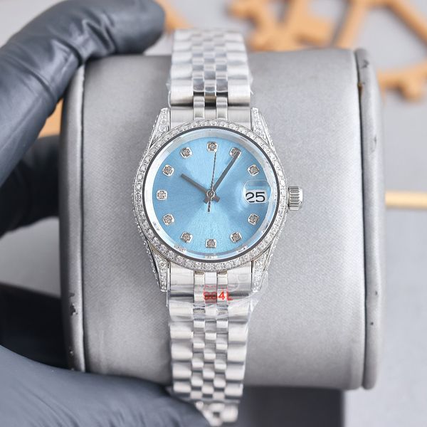 

U1 Women's Watch Blue Round Dial 28mm Folding Buckle Fully Automatic Mechanical Diamond Scratch resistant Blue Crystal Anti reflective Montre De Luxe, Waterproof