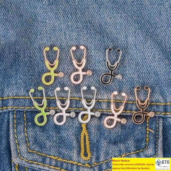 

nurse doctor stethoscope enamel brooch pins creative lapel brooches badge for women men girl boy fashion jewelry gift, Gray