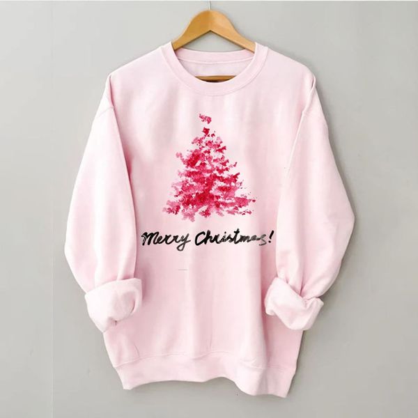 

women's hoodies sweatshirts custom printing women's merry pink christmas tree casual round neck sweatshirt personalized can custom, Black