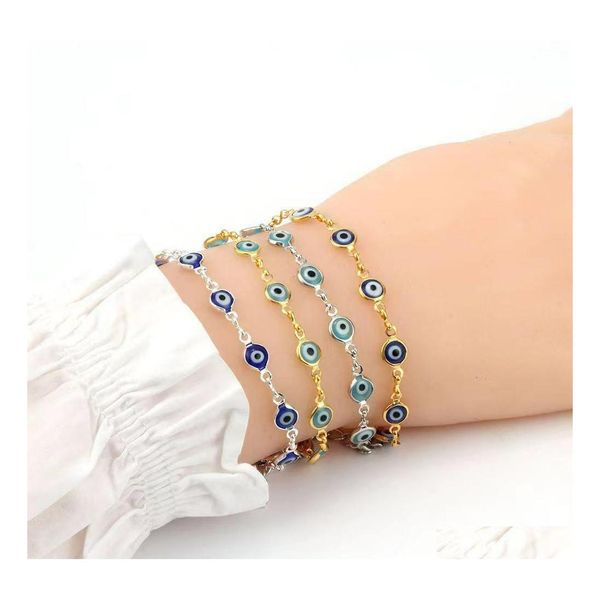 

charm bracelets women dainty evil eye chain bracelet lovely blue eyes beads link bangle good luck protection enamel beaded turkish j dhhd7, Golden;silver