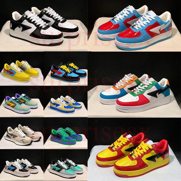 

bapestas lows running shoes casual 2022 new tokyo camo blue red yellow beige suede patent pink black white orange grey green original sneake