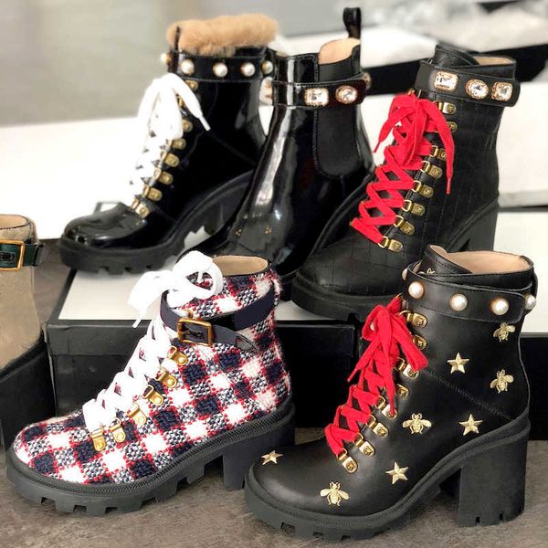 

fashion-laureate platform desert boot women bee trail ankle boots girls martin boots chunky heel outsole shoes, Black