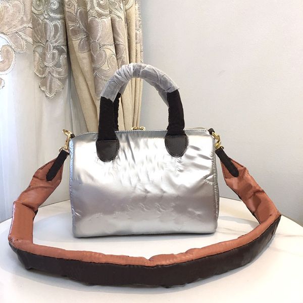 

cotton pillow bag large capacity tote bags women handbag classic letter embroidery removable shoulder strap zipper open plain two size shopp