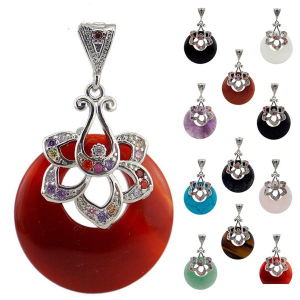 

pendant necklaces agate donut pendant circle stone pendants jasper crystal with diamond zircon flower gemstones beads healin dhgarden dhfhs, Silver