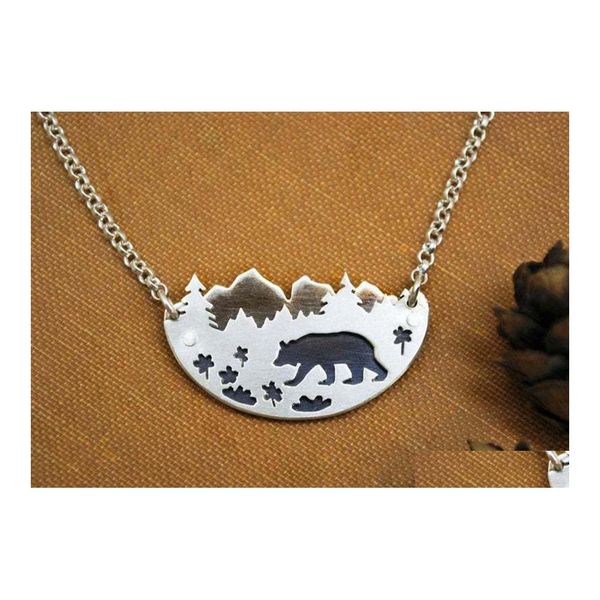 

pendant necklaces black bear in wildflower meadow pendant necklace trees charm necklaces for women female fashion wedding jewelry ac dhdyq, Silver