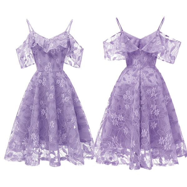 

2023 lace sling dress retro floral swing v-neck women's a-line skirt, White;black