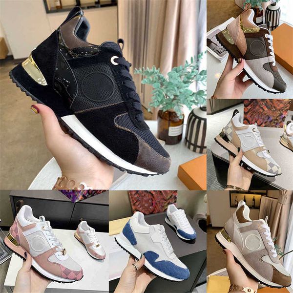 

2022 designer run away sneakers calf leather shoes men women trainers rubber outsole sneaker mesh mixed color shoe with box, Black