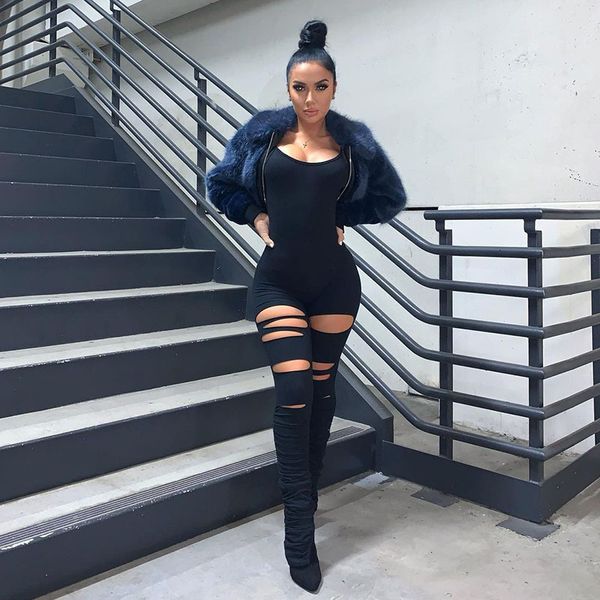 

women's jumpsuits rompers drc casual street style women solid cut out stacked pants bodycon sportwears overalls 221123, Black;white