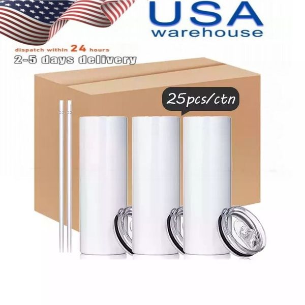

25pc/carton 20oz sublimation blanks tumblers straight stainless steel insulated cups coffee tea mugs portable car travel water bottles 2 day