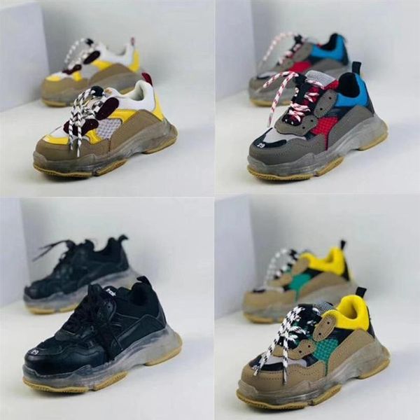 

infant triple s chunky dad sneaker kids fashion casual sports running shoes combination clear soles speed flat trainers275o, Black