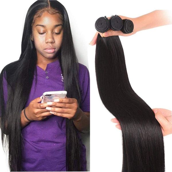 

12a 3 bundles 36 38 40 inch long remy brazilian straight wave human hair bundles, Black