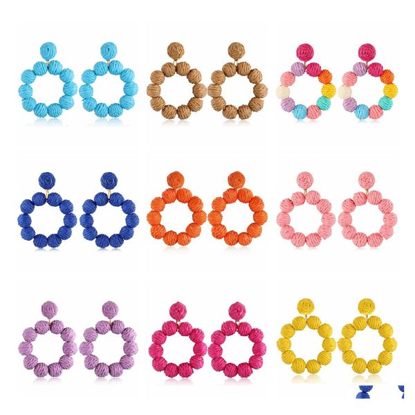 

stud round rattan earrings stud for women handmade bohemia braid st wicker raffia circle ear jewelry summer beach accessory gifts dr dhihq, Golden;silver
