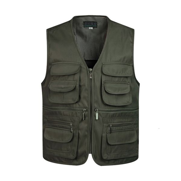 

men's vests men multi-pocket classic waistcoat male sleeveless unloading solid coat work pographer tactical mesh jacket 221124, Black;white
