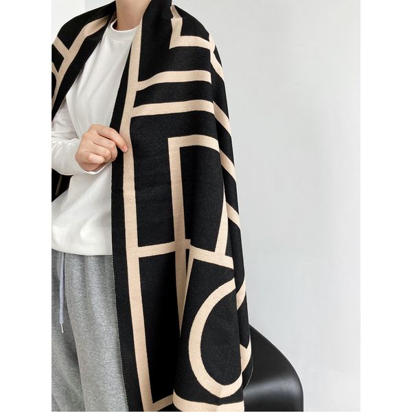 

scarves spring and autumn imitation cashmere shawl silk scarf with warm tassel geometric 221123, Blue;gray