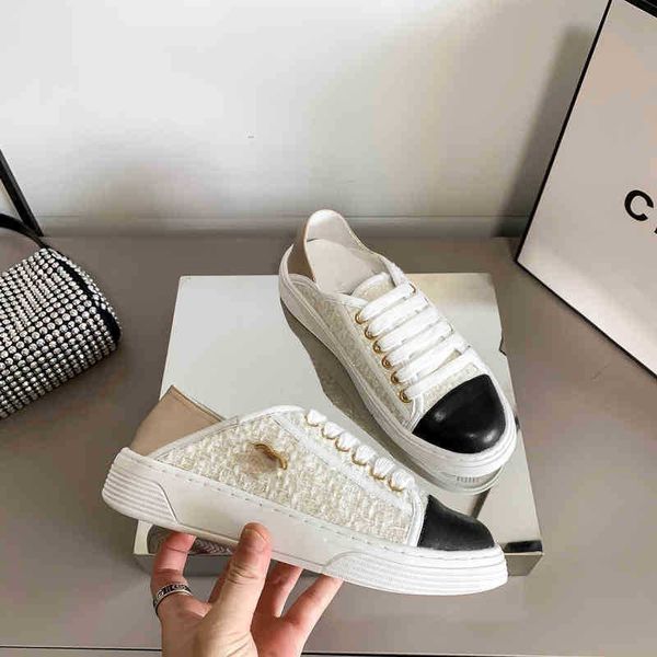 

high version c family fragrant canvas rhombic pattern small white shoes thick bottom color matching casual single, Black