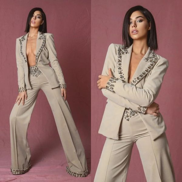 

crystal beading mother of the bride pant suits formal office female suit lady blazer wear prom party business outfits, Black;red