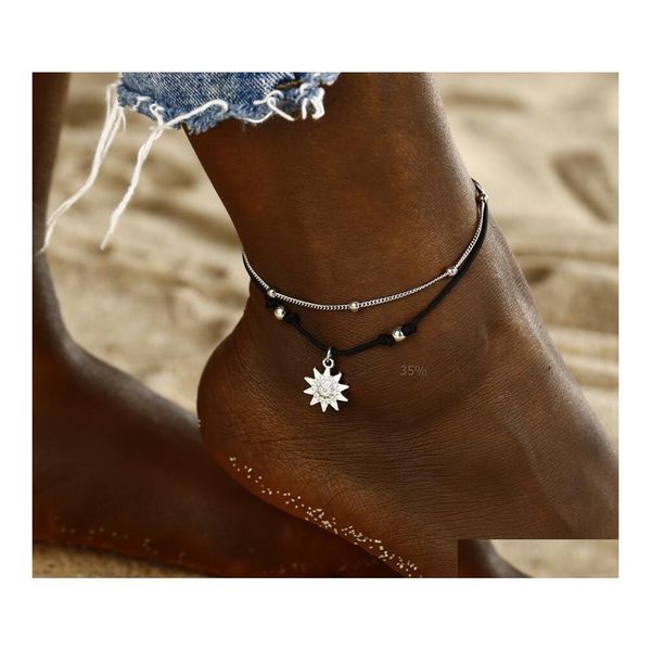

anklets vintage mtiple layers anklets for women black sun pendant charms rope chain beach summer foot ankle bracelet jewelry drop del dhvkr, Red;blue
