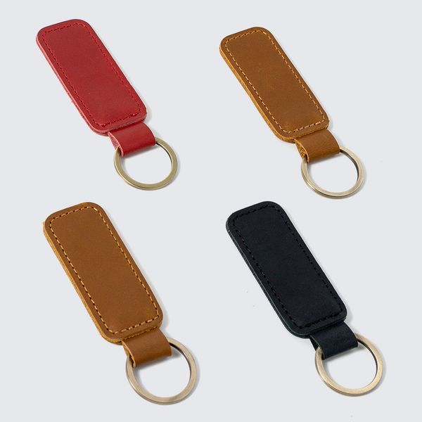 

genuine leather keychain car keyring vintage bronze key chain blank for men cowhide key holder business gifts wholesale, Silver