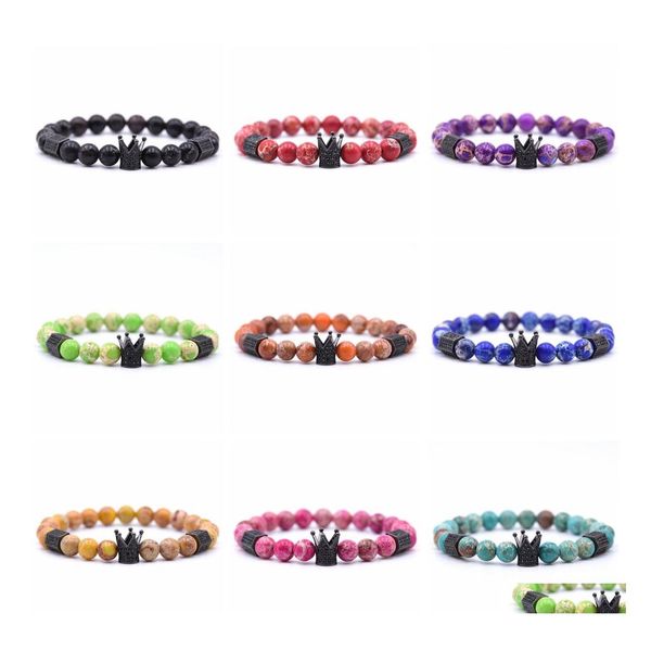 

beaded crown bracelet men and women charm wrist jewelry emperor stone 8mm handmade drop delivery bracelets dhafy, Black