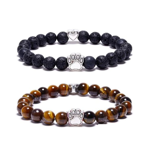 

beaded natural stone mala beads yoga bracelet dog hand paw 8mm stretch rope bead women men bracelets drop delivery jewelry dhteu, Black