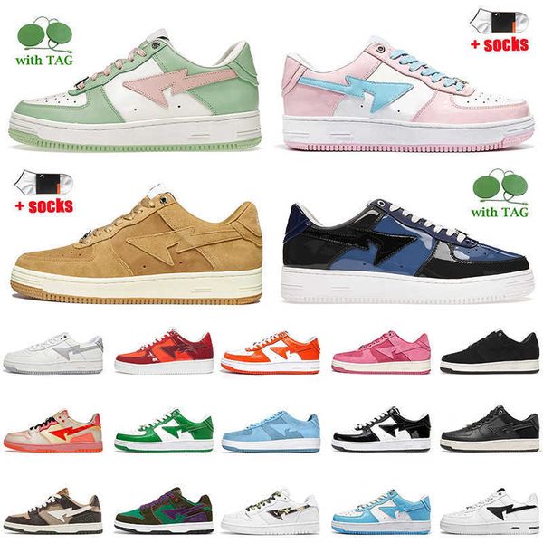 

fashion women mens bapesta casual shoes with socks a bathing baped sta sk8 pastel pack green pink orange white black wheat red bapestas