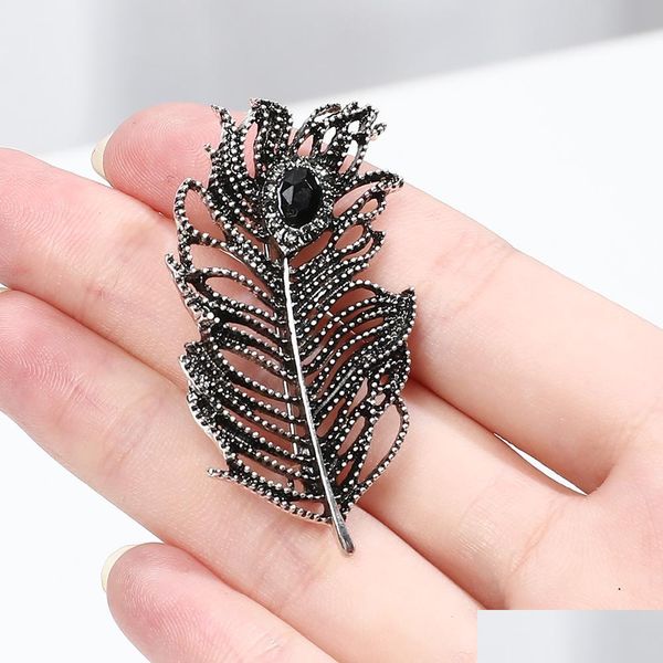 

pins brooches crystal peacock feathers enamel pins brooches wedding accessories retro fashion brooch for cloth women gift drop deli dhjag, Gray