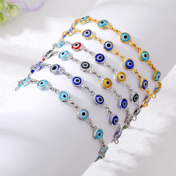 

turkish evil eye bracelet colorful red blue eyes lucky bracelets for women link chain bracelet jewelry, Golden;silver