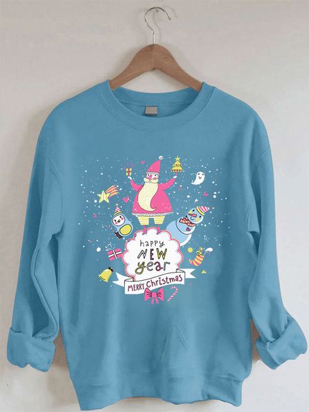 

women's hoodies sweatshirts christmas print crew neck long sleeve sweatshirt 221124, Black