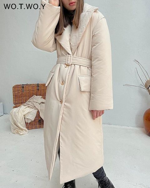 

womens down parkas wotwoy winter thick belted long padded women windbreakers oversized jacket female single breasted quilted coats 221124, Black