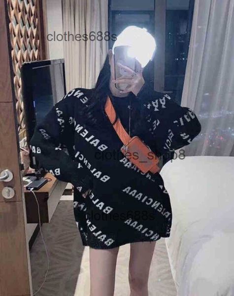 

designer men's sweater balencigas hoodies women sweaters paris women's 2022 new loose dress jacquard letter medium long thickened, White;black