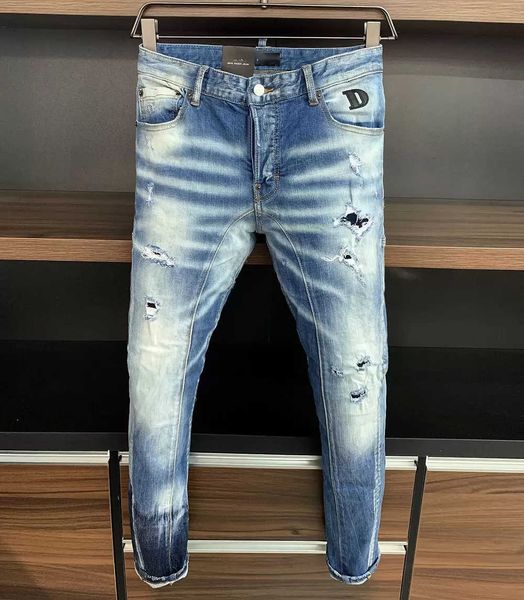 

dsqsury dsq jeans mens luxury designer skinny ripped cool guy causal hole denim fashion brand fit men washed 12668, Blue