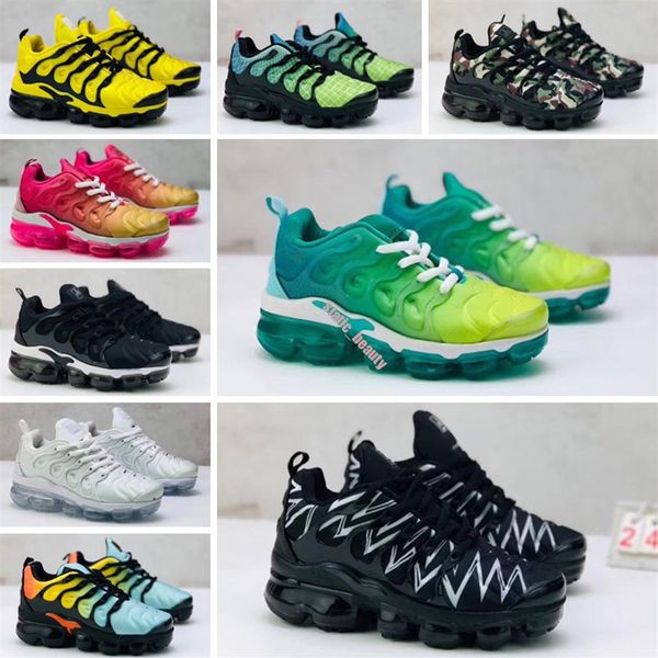

air cushion plus tn kids shoes vaporm boys girls running sneakers brand bleached aqua bumblebee lemon lime baby trainers shoes siz225u, Black