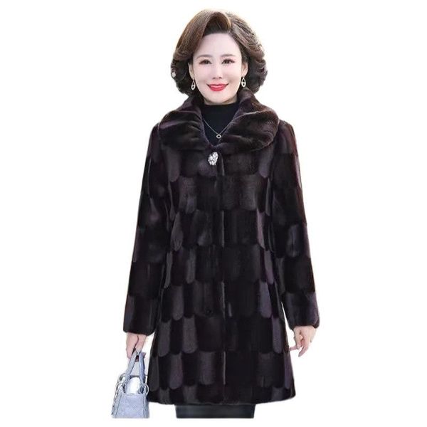 

women's fur faux winter mother coat mid length middle aged elderly women thicken warm imitation mink velvet jacket female parkas 6xl 22, Black