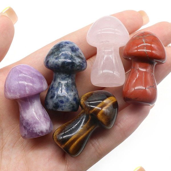 

loose gemstones 35mm crystal gemstone scpture decor carving mushroom polished cute stones for home garden lawn yard decoration drop dhl1d, Black