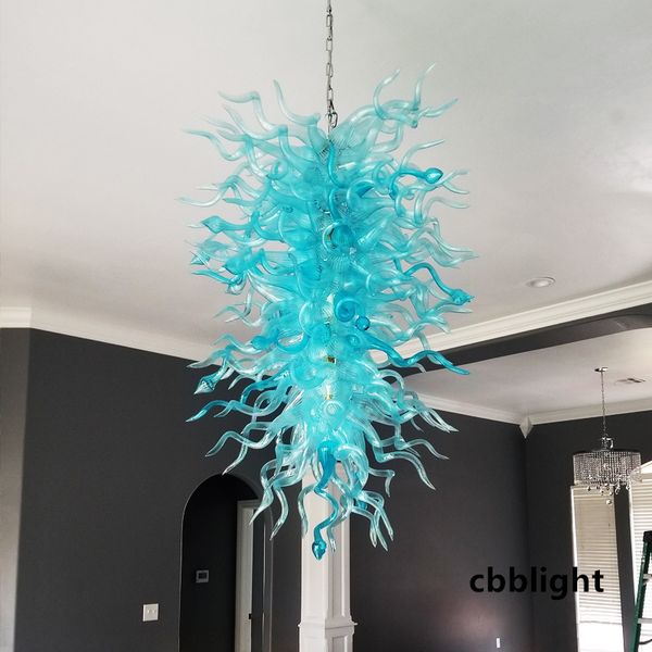 

modern crystal chandeliers sky blue color pendant lamps 32x54 inches art hand blown glass chandelier light murano style glass lighting fixtu