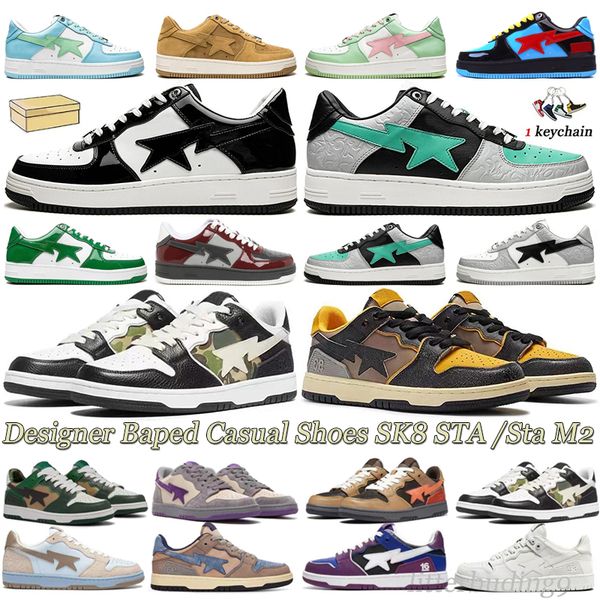 

new baped casual shoes sk8 sta m2 mens womens low sneakers bapesta running shoe blues green white ash brown camouflage grey sports trainers