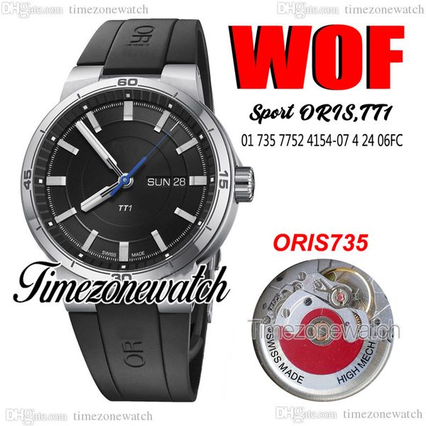 

new 42mm sport tt1 day date oris735 automatic mens watch 01 735 7752 4154-07 4 24 06fc black dial steel case rubber strap gents watches time, Slivery;brown